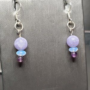 Handcrafted Genuine Amethyst, Moonstone and Jade Sterling Silver Earrings